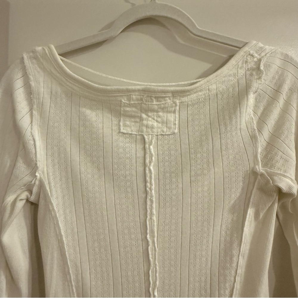 Free People-We The Free Cream Long Sleeve Pointelle Top-Eyes on You-Birch - Picture 9 of 12